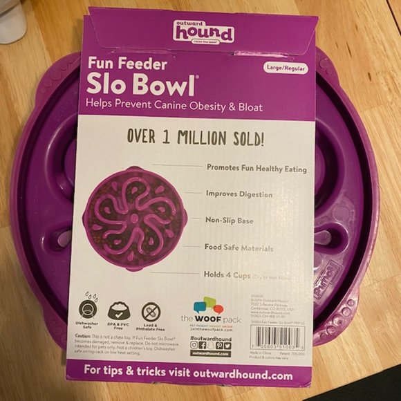 Large Outward Hound Slo Slow Feeder Maze Dog Bowl Purple - Picture 2 of 2
